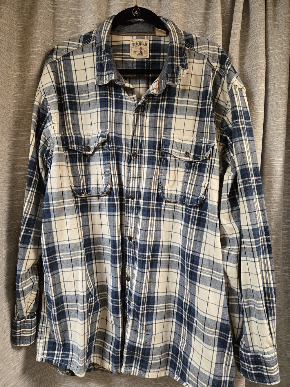 RedHead Men's Blue and White Plaid Flannel Shirt